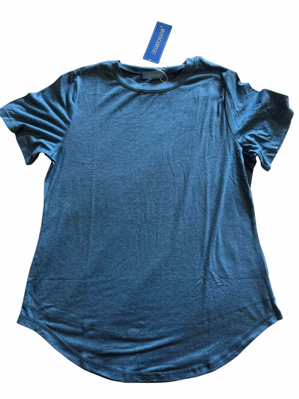 Rosvigor Women's Short Sleeve Crewneck Tunic T-Shirt in Blue